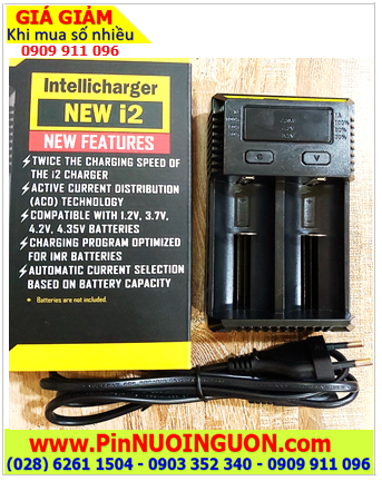 Nitecore New i2; Máy sạc Nitecor New i2 (02 khe sac) _màn hình LCD _Sạc NiMh AA,AAA,C,D, 18650,18350,123A ..chính hãng (Bao hanh 01 nam)